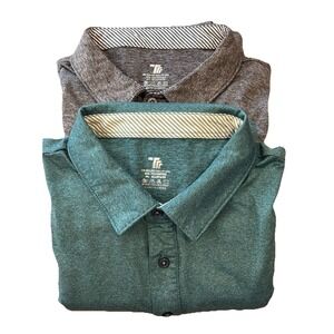 Lot Of 2 TRR Mens 2X Long Sleeve Stretch Performance Polos Heathered Teal & Gray